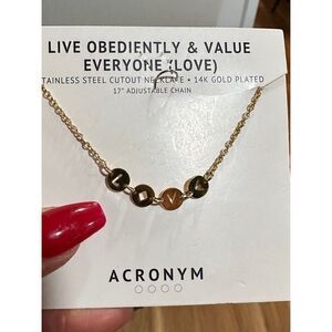 JAECI Women’s Gold L•O•V•E Acronym Necklace (Live Obediently & Value Everyone)